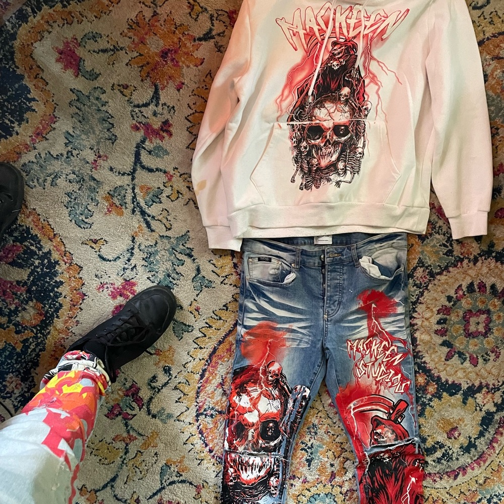 Mackeen denim set includes hoodie large and jeans 32 we’ll taken care of
